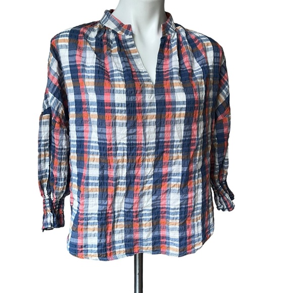 Finley Rex Top in Newbury Port Plaid Popover 3/4 Sleeve Crepe Multicolor… - Picture 5 of 13